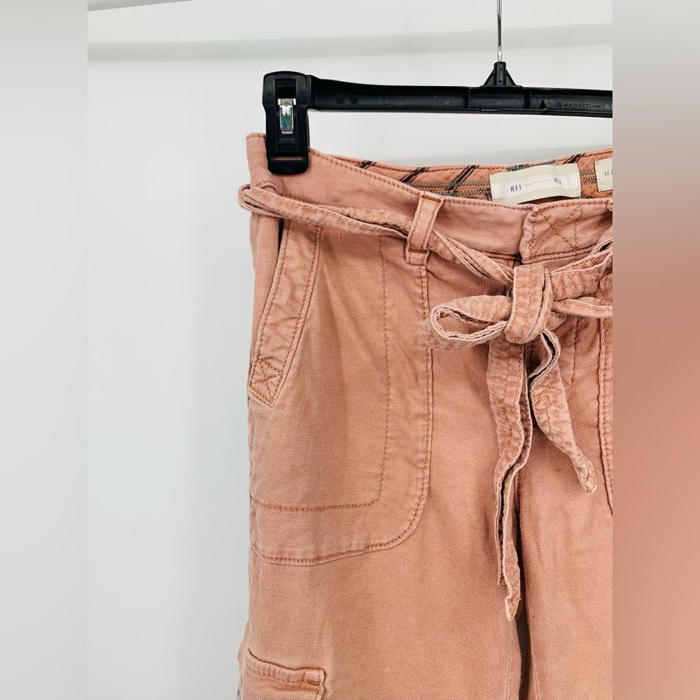 Hei Hei Anthropologie Salmon Button Fly Wm 25 Pants Raw Edge Ankle Belted - Picture 4 of 7